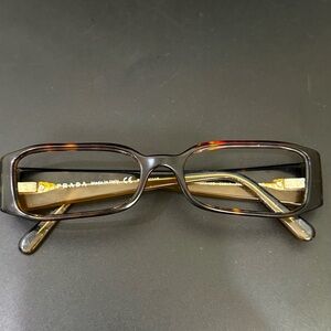 PRADA VPR 16G 766-101 Brown Tortoise Shell 53-17-135 Rectangular Eyeglass Frame